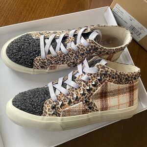 Leopard & Plaid High-Top Sneakers, sz 7, Jessica Simpson Folliah Casual Sneakers